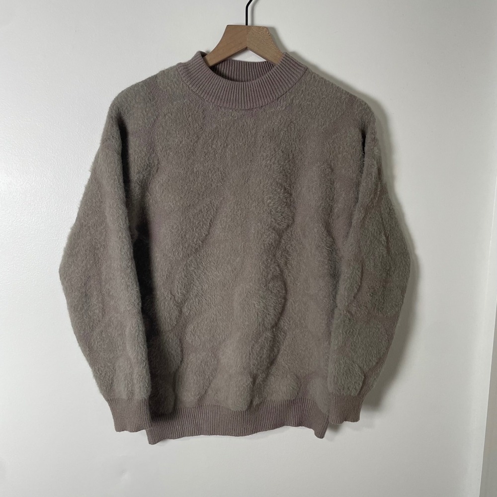 Aelfric Eden Sweater Women Small Taupe Fuzzy Knit Mock Neck Streetwear Pullover